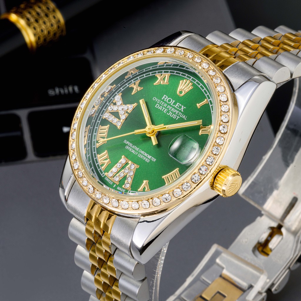 [Tặng Hộp Hãng] Đồng hồ nữ Rolex mặt tròn đính đá sang trọng dây kim loại bảo hành 12 tháng DHN603