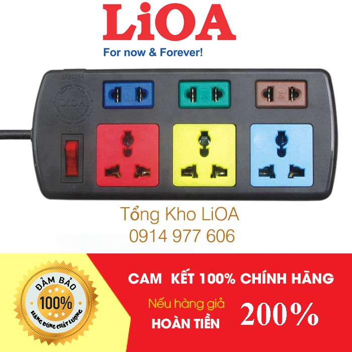 [CHÍNH HÃNG] Ổ Cắm LIOA Kéo Dài Đa Năng Kết Hợp, 6 Ổ Cắm, Có Bảo Vệ Qúa Tải Bằng CB, Dây Dài 3m/5m, Mã: 3D3S