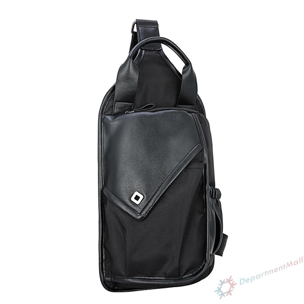 【High Quality】Men PU Leather Nylon Shoulder Bag Chest Pack Sling Travel Messenger Handbag
