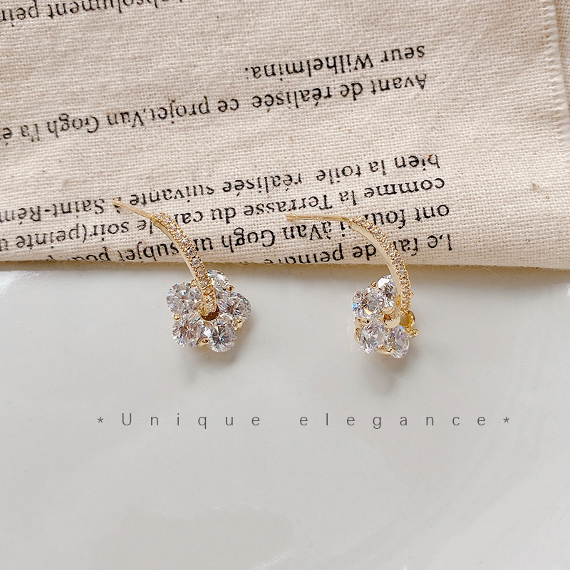 Bông Tai Mạ Bạc 925 Hình Hoa Đính Đá Zircon Phong Cách Hàn Quốc Thời Trang Cho Nữ