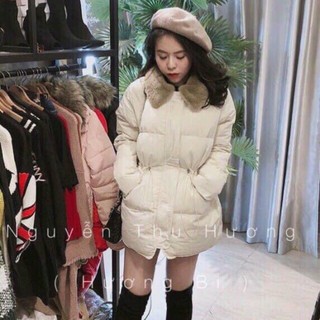 Áo phao rút eo cổ lông cừu hàng QC cao cấp