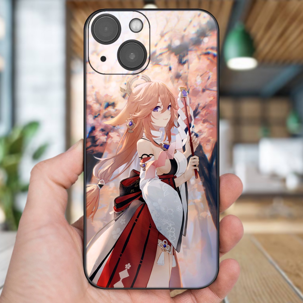 Ốp lưng iPhone 13 dẻo đen cạnh vuông in hình Yae Miko Genshin Impact