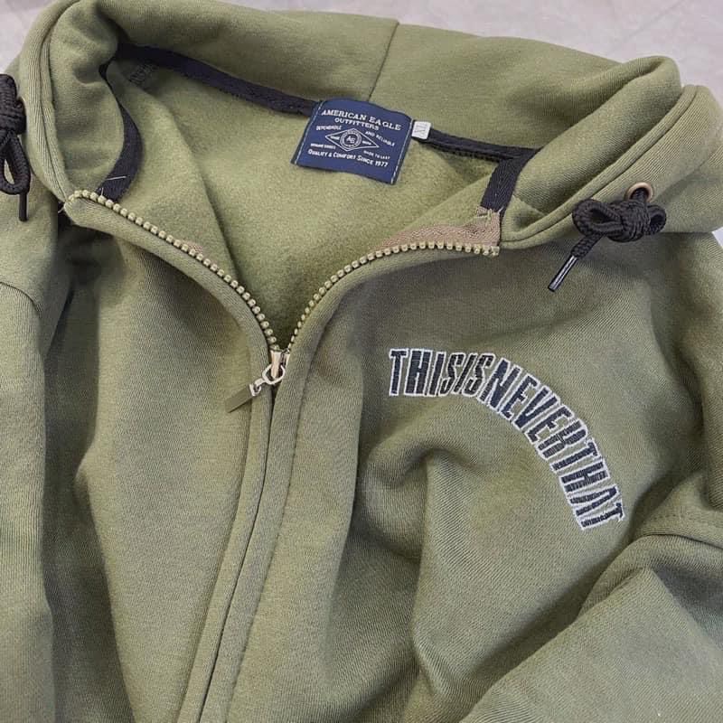 Áo Khoác Kéo Khoá THISIS, Áo Khoác Mũ 2 Lớp Form Đại Tay Bồng Chất Nỉ Cotton Dày