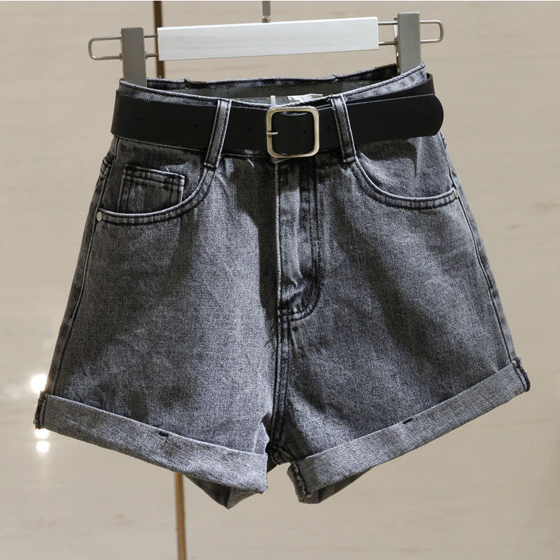 Quần short jean lưng cao ống rộng thời trang phong cách Hàn Quốc