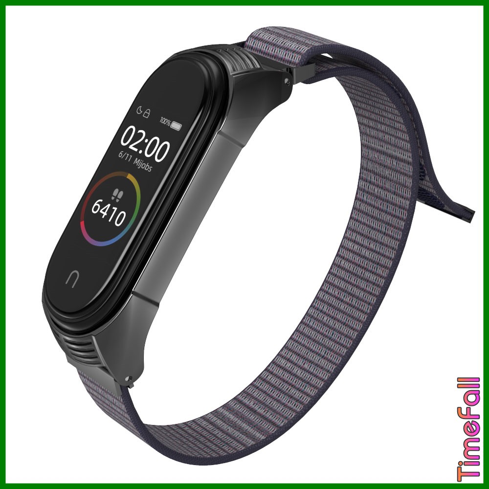 Dây đeo nylon mặt kim loại viền VÂN TF Mi band 4, MIBAND 3 chính hãng MIJOBS, dây đeo miband 4, mi band 3 nylon TF MIJOB