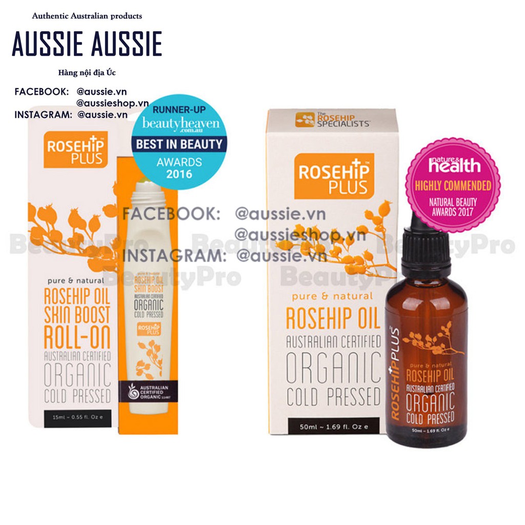 Tinh dầu nụ tầm xuân Úc Rosehip Plus Rosehip Oil Organic Cold Pressed 15ml 30ml 50ml aussie.vn