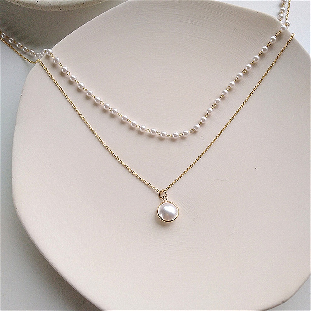 Vòng cổ choker hai lớp đính hạt ngọc trai thời trang mùa hè 2021 phong cách retro dành cho nữ