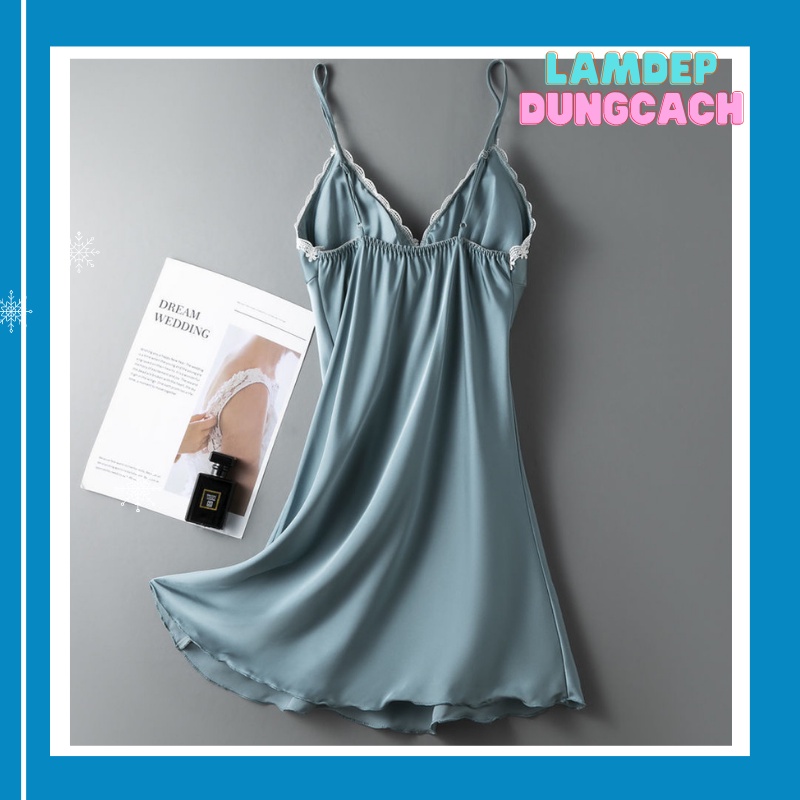 Váy ngủ lụa hai dây satin cao cấp có mút ngực đủ màu đủ size LAMDEPDUNGCACH - VL165