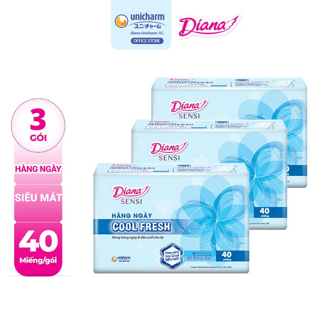 Bộ 3 gói Băng vệ sinh Diana hàng ngày Sensi Cool Fresh gói 40 miếng