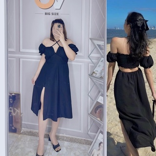 (DUNG VŨ BIGSIZE SP192) Đầm maxi xẻ tà cổ yếm Bigsize 60-95kg