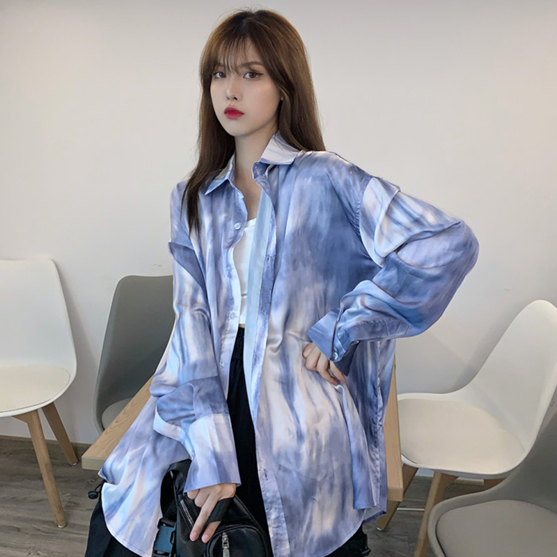 Women Shirt Lapel Korean Fashion Printing Long Sleeves Loose Casual | BigBuy360 - bigbuy360.vn