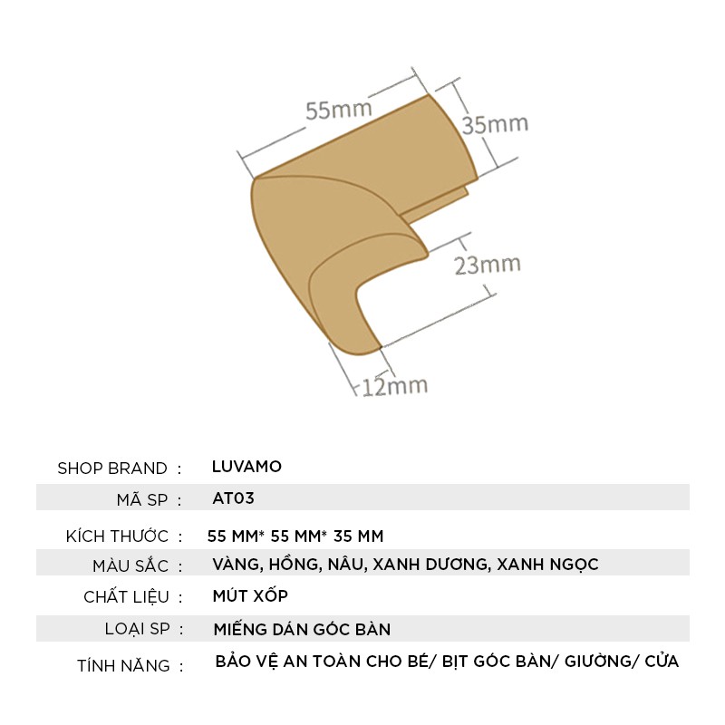 Bọc góc bàn chống va chạm cao cấp dai mềm đàn hồi bảo vệ an toàn cho bé AT03