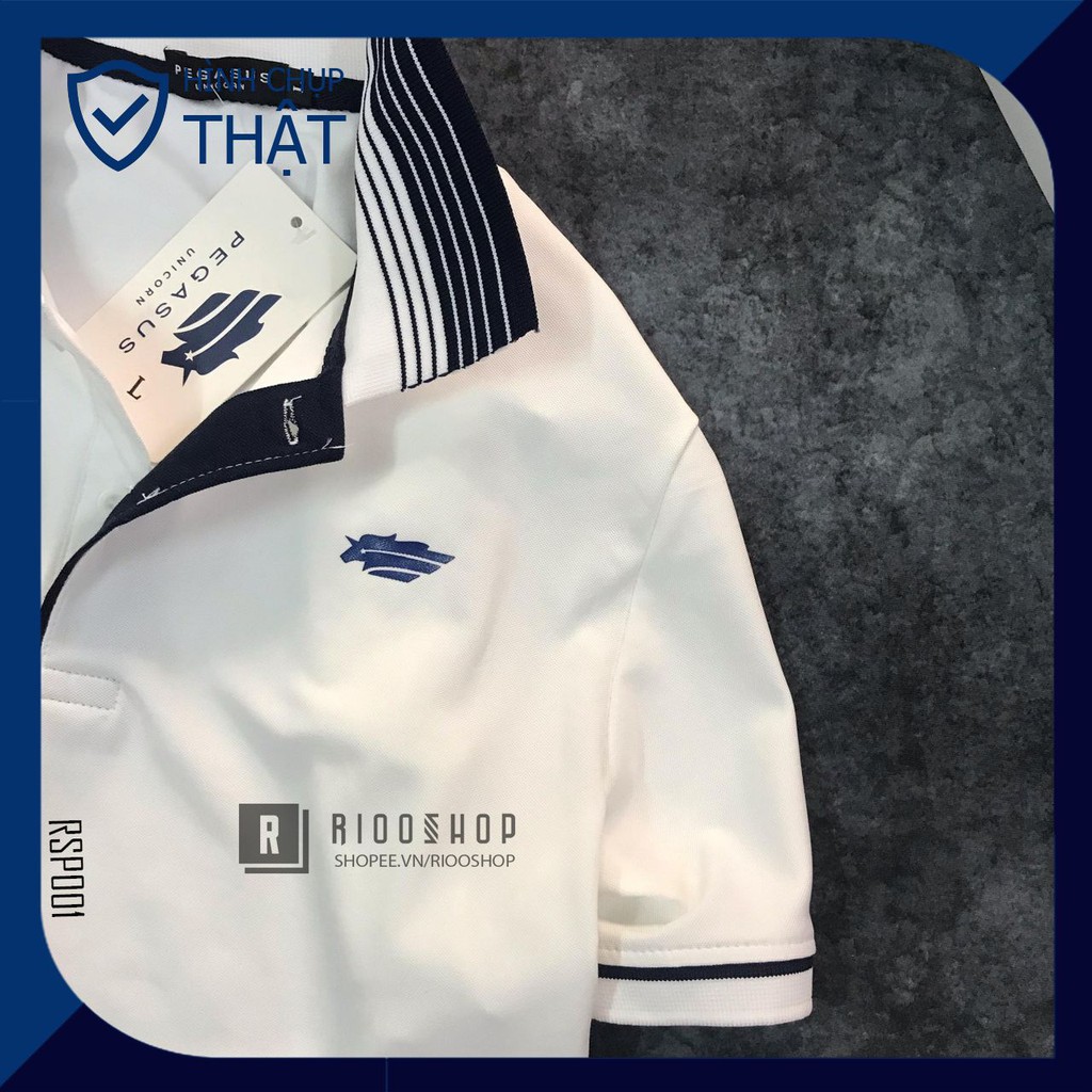 Áo thun polo nam, áo phông nam có cổ polo trơn phối viền đẹp cao cấp trắng và xanh đen form rộng Pega RSP001AV Riooshop | BigBuy360 - bigbuy360.vn