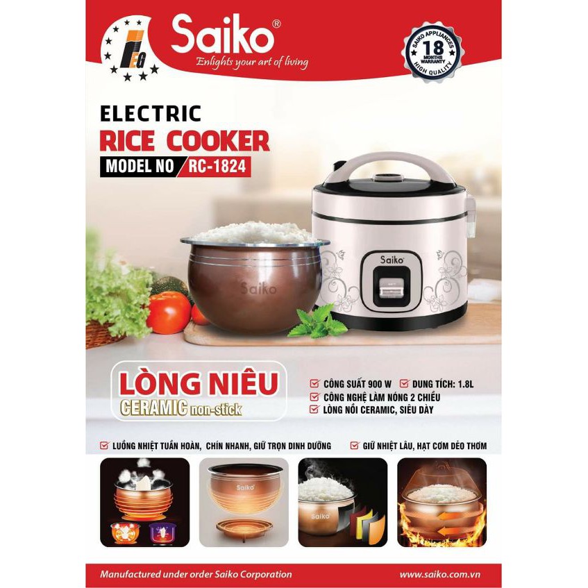 NỒI CƠM NIÊU ĐIỆN SAIKO RC-1824