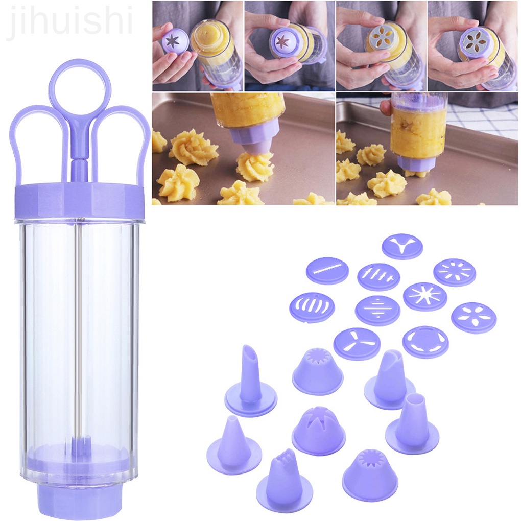 19pcs Cream Cake Making Maker Cookie Biscuit Pump Press Machine Flower Mouth Kitchen Mold Tools Set Random Flower Pattern jihuishi