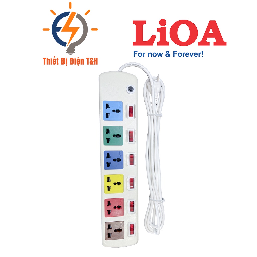 Ổ cắm điện đa năng LIOA, 2200W, 6 ổ cắm, 6 công tắc, dây dài 3M, 5M, 6DOF32WN - Thiết Bị Điện T&amp;H