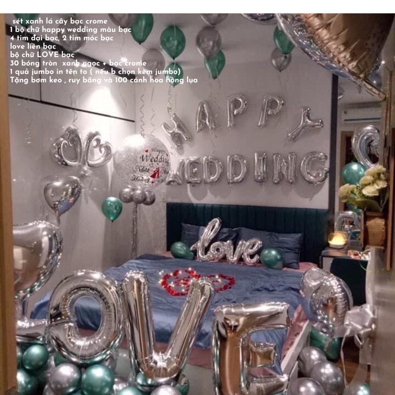 Sét Bóng Trang Trí Phòng Cưới Happy Wedding Tặng Kèm Phụ Kiện