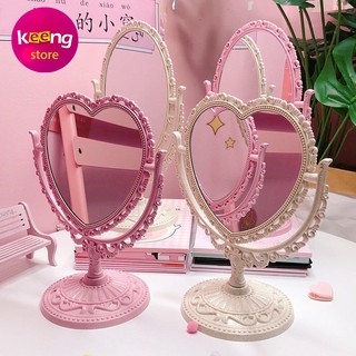 Gương để bàn phong cách châu âu các màu hình trái tim và hình bầu dục ( 2 mẫu 4 màu) (GƯƠNG 2 MẶT)