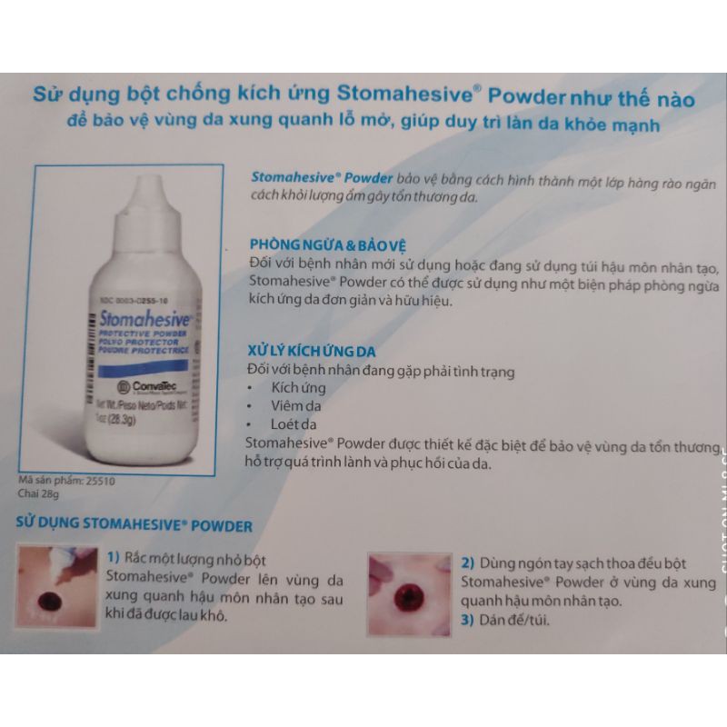 BỘT HÚT ẨM CHỐNG LOÉT VÙNG HẬU MÔN NHÂN TẠO Stomahesive Power Convatec