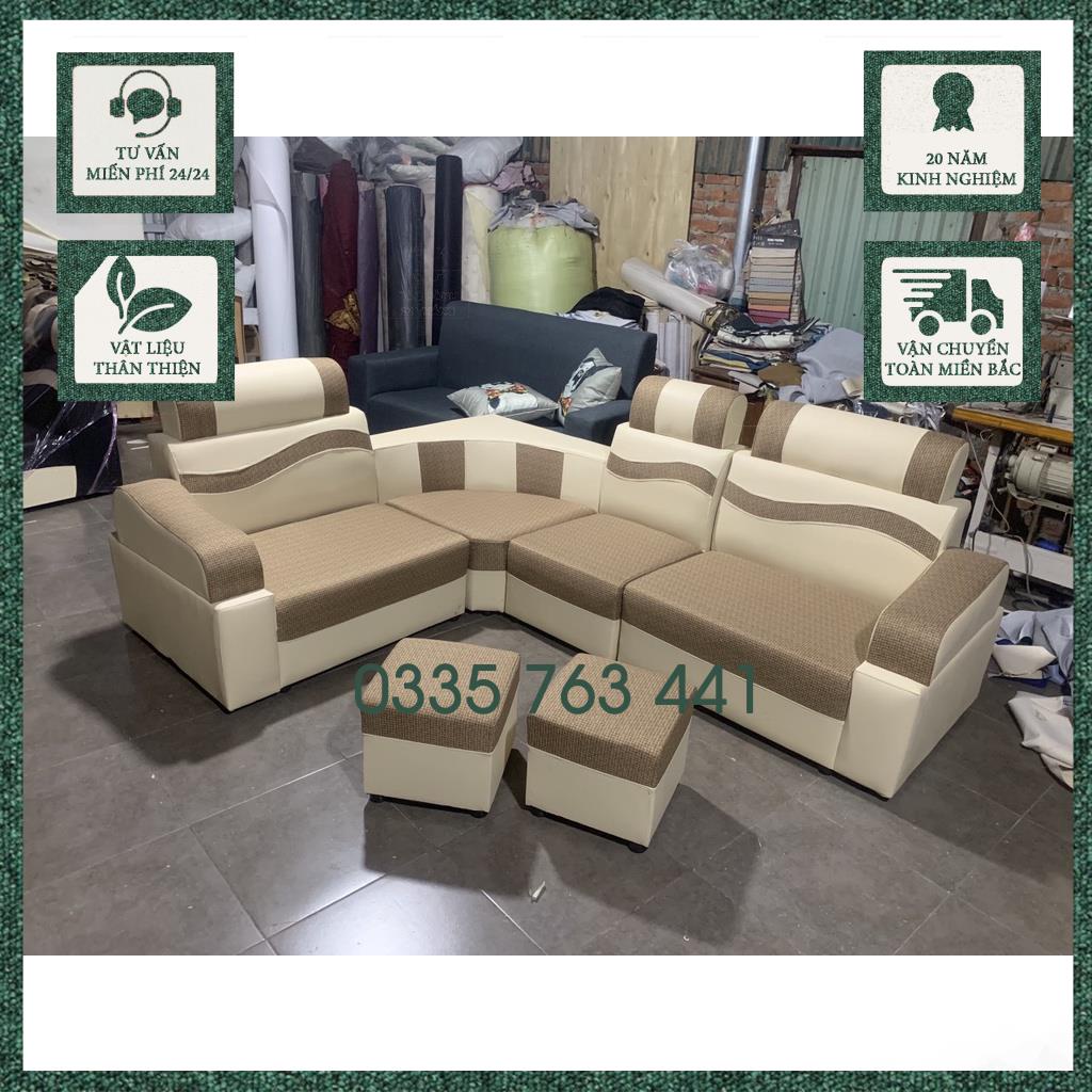 Ghế ngồi phòng khách - sofa khung gỗ tự nhiên bọc đệm vải nỉ hoặc da tùy chọn kích thước góc L 2m1x1m9
