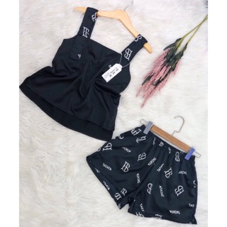Bộ ngủ lụa satin 2 dây bản to quần đùi