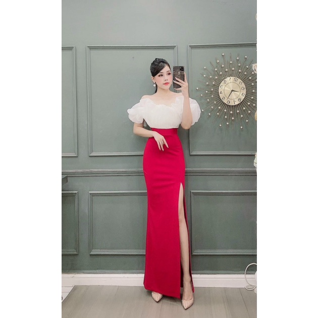 ĐẦM DẠ HỘI PHỐI VOAN TƠ KIẾNG XẺ ĐÙI QUYẾN RŨ UP HHP FASHION