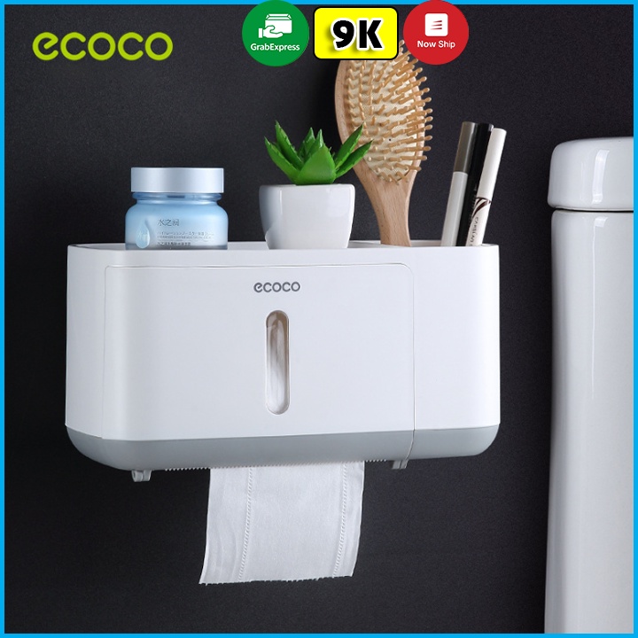 Hộp Kệ Đựng Giấy Vệ Sinh Ecoco Đa Năng 2 Tầng Cao Cấp Có 2 Lỗ Đựng Tiện Dụng