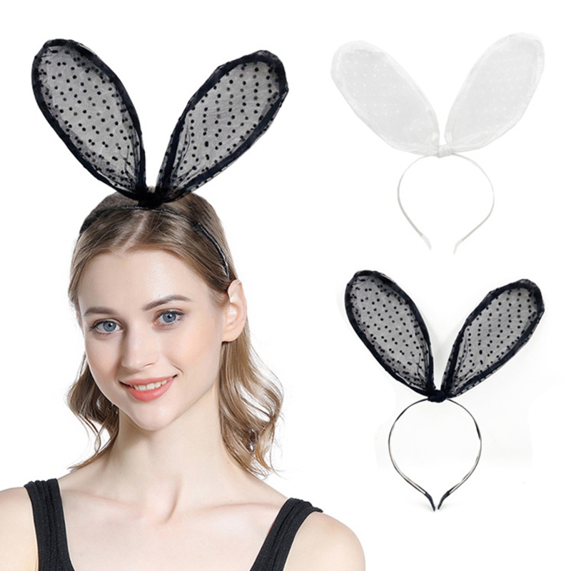 Băng Đô Tai Thỏ Họa Tiết Chấm Bi Phối Ren Hóa Trang Phục Sinh Dành Cho Người Lớn