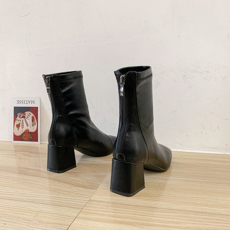 Giày boot chiến binh cao gót da trơn dây kéo sau cao cấp B19