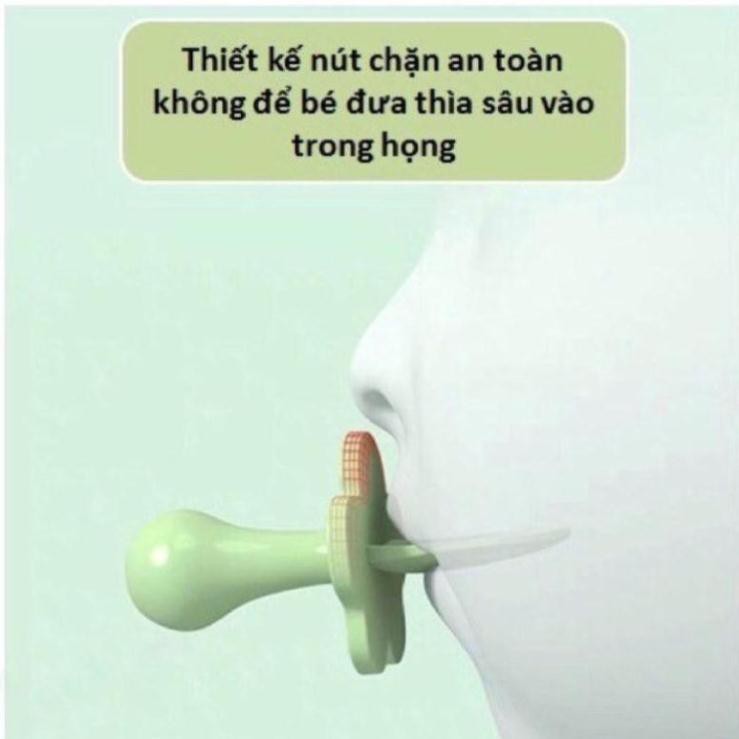 [ TẶNG HỘP ĐỰNG ] Thìa dĩa tập xúc cắn ngắn/ muỗng nĩa tập xúc cắn ngắn có nút chặn an toàn cho bé