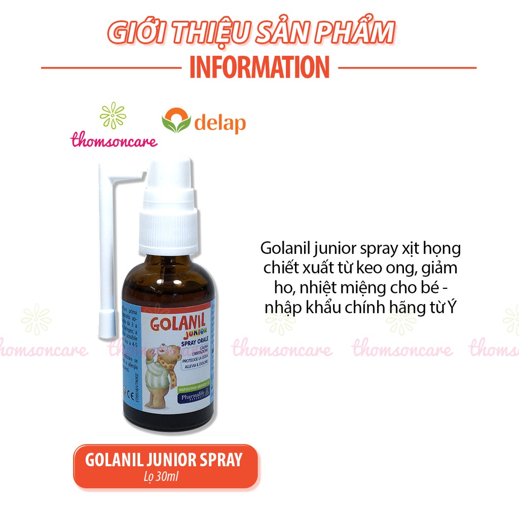 Golanil junior spray xịt họng chiết xuất từ keo ong, giảm ho, nhiệt miệng cho bé - nhập khẩu chính hãng từ Ý