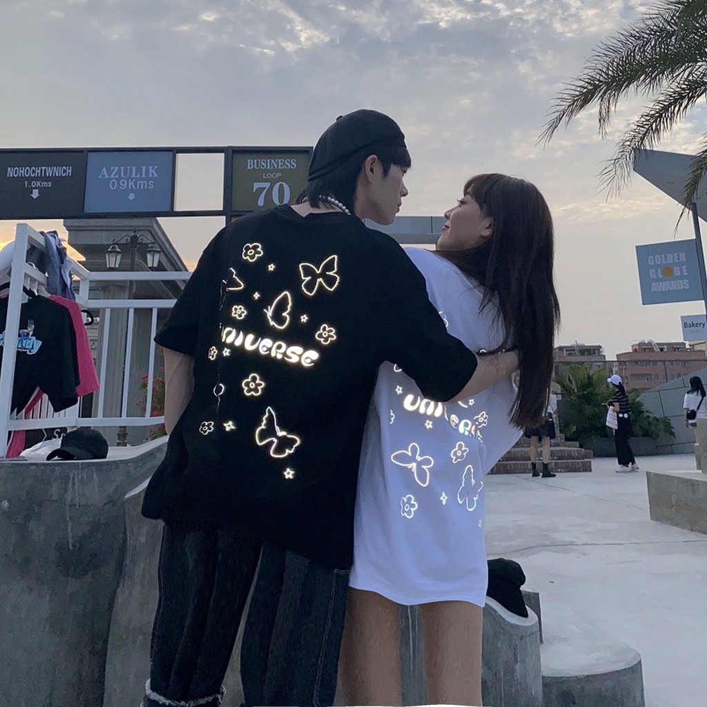 Áo phông phản quang Bướm Univee🦋Áo thun chất cotton mềm mịn🦋form thụng tay lỡ🦋dáng unisex🦋freesize 55kg