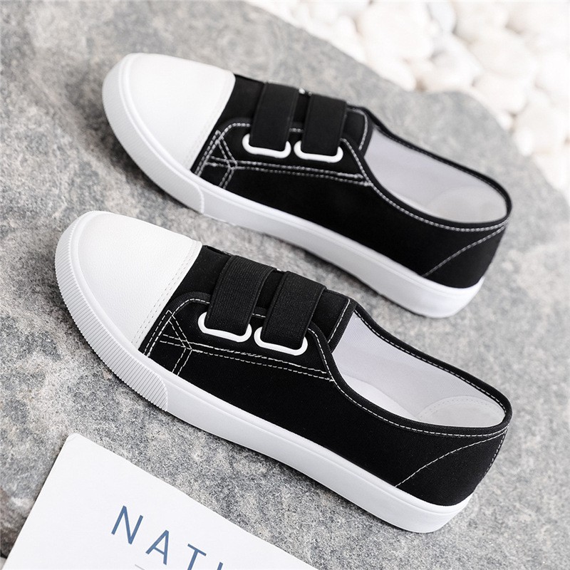 Giày lười nữ vải trắng, đen quai chun êm nhẹ| Giày slip on nữ G6996