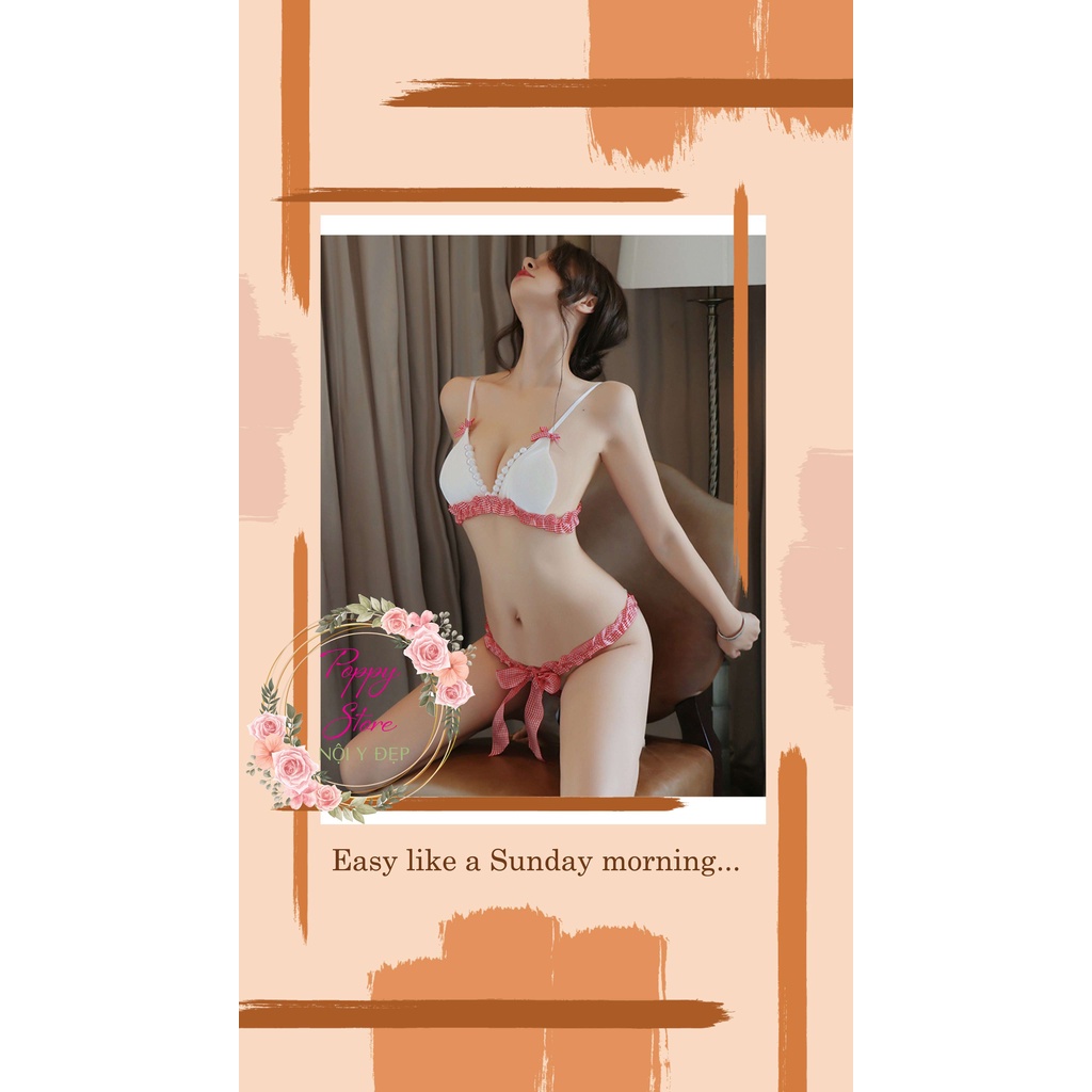 Set nội y sexy / đồ lót lọt khe phối nơ hồng và chuỗi ngọc gợi cảm ⚡️Mã AT56 ⚡️chất vải thun mềm mại, gợi cảm - quyến rũ