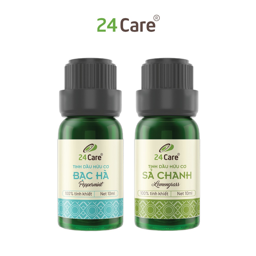 Combo 2 chai Tinh dầu Sả Chanh &amp; Tinh dầu Bạc Hà 24Care 10ml/chai