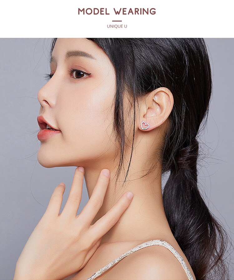 BAMOER Bông Tai  Bạc 925 Hình Trái Tim Đính Đá SCE891