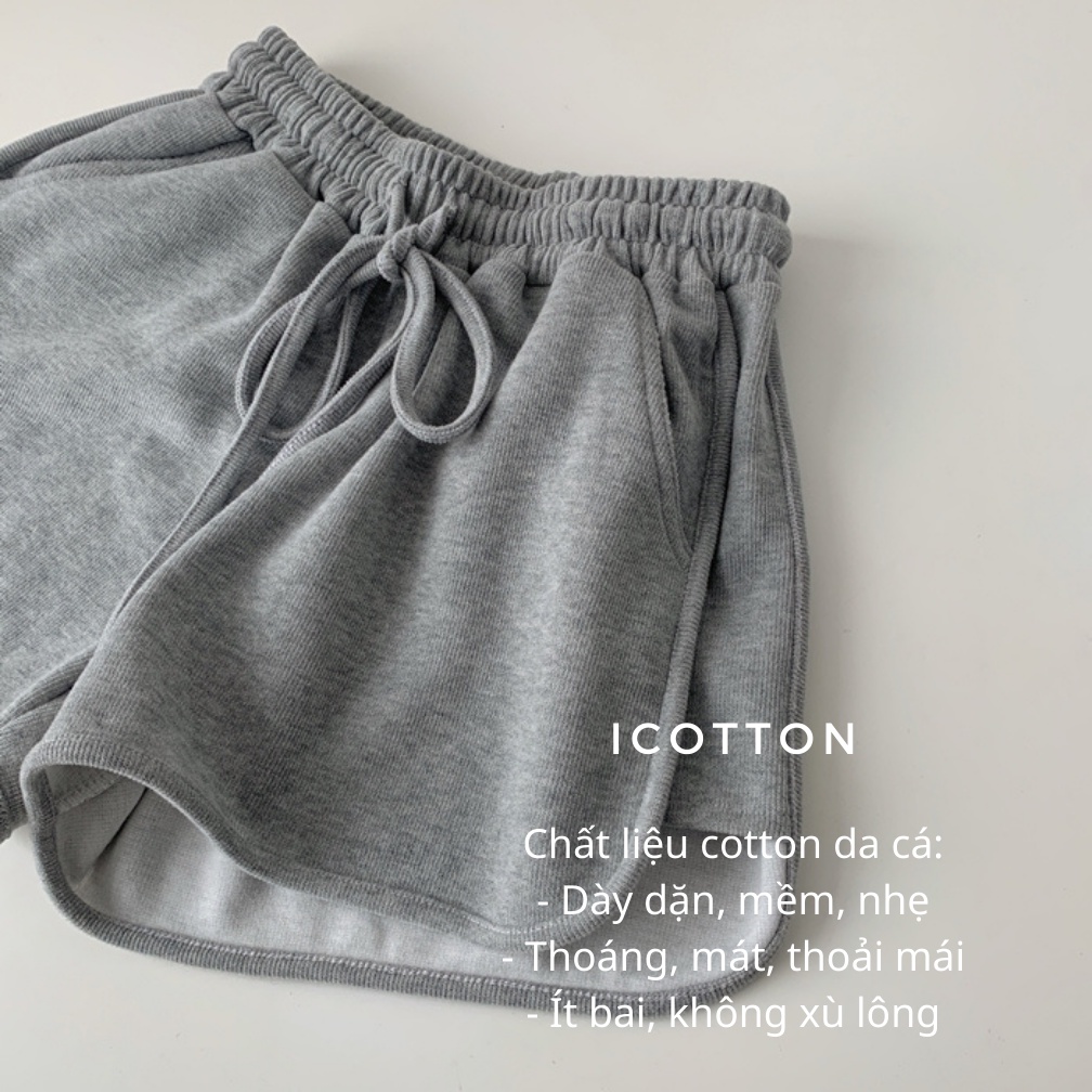 Quần đùi nữ cạp cao ống rộng ♥️iCoton♥️ quần đùi thun nữ thể thao mặc nhà chất cotton da cá mát mẻ , cao cấp có viền