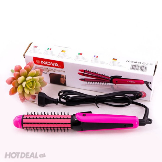 Máy uốn, dập xù, ép duỗi làm tóc 3 in 1 Nova, lược điện