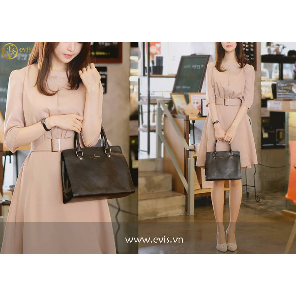 [Đầm Công Sở] (GIÁ TỐT) Đầm xòe tiểu thư tay lỡ thắt nơ eo  [SIÊU GIẢM GIÁ]