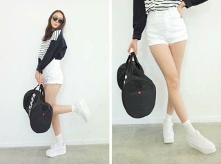 Quần sooc đen trắng cạp cao Hàn Quốc