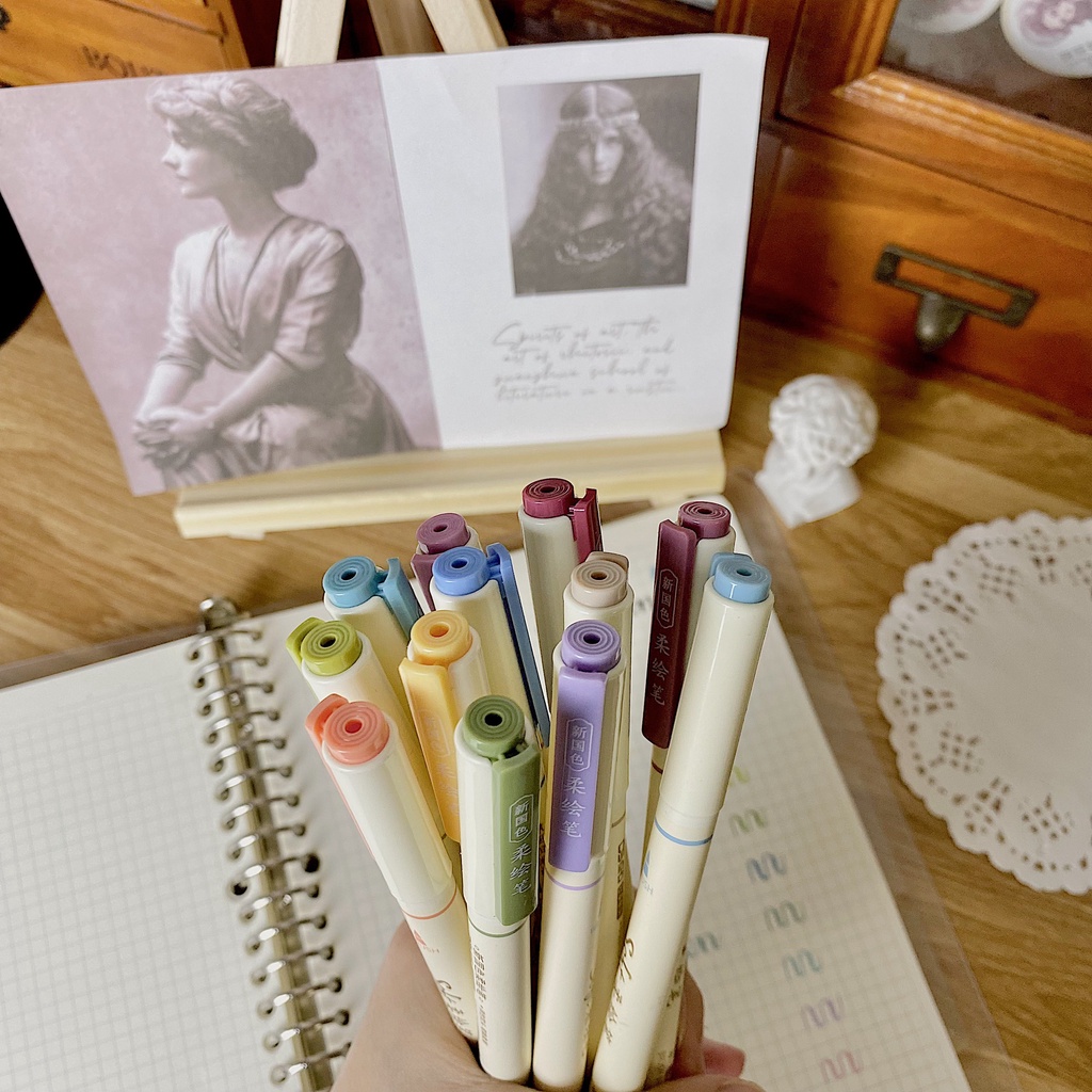 Bút soft brush sign pen màu pastel viết calligraphy, bullet journal, trang trí sổ