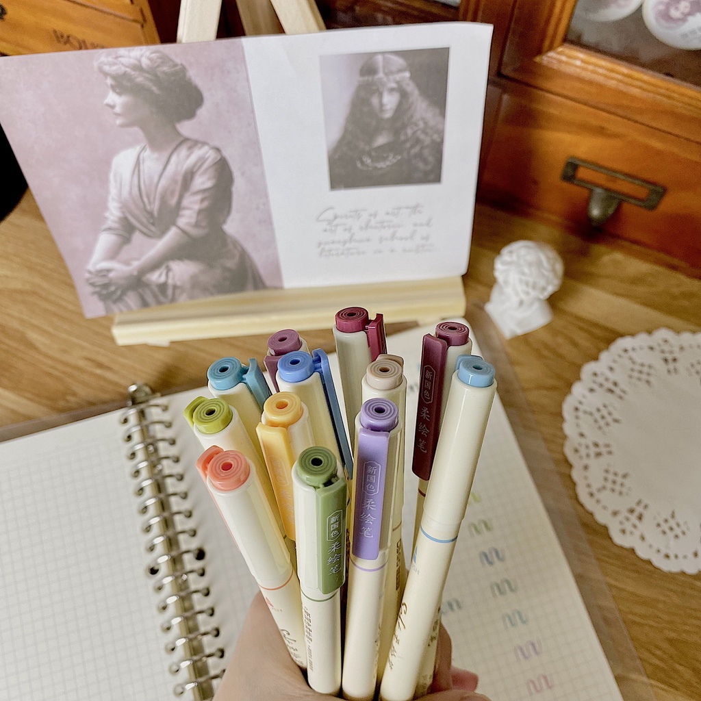 Bút soft brush sign pen màu pastel viết calligraphy, bullet journal, trang trí sổ
