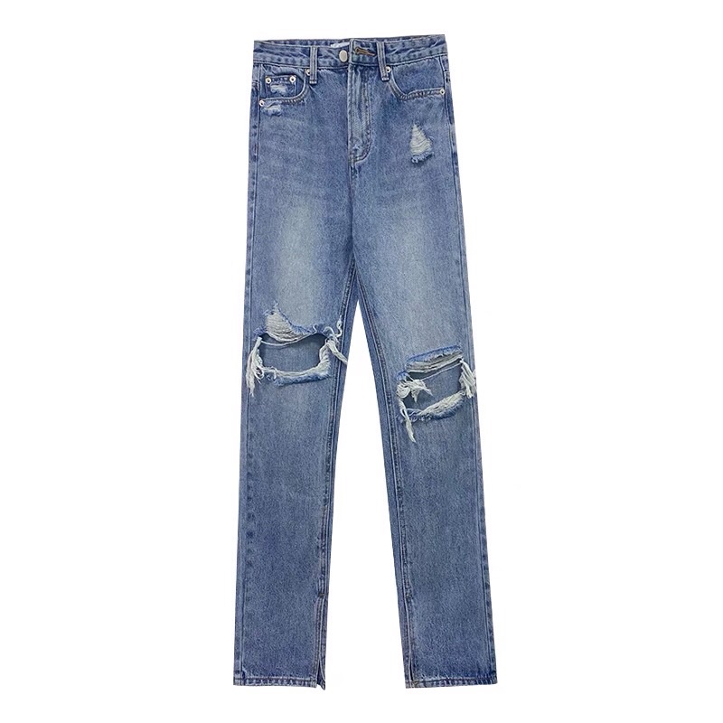 Quần bò jeans ống rộng xẻ gối tua rua xẻ vạt Ulzzang cá tính siêu chất ❤️