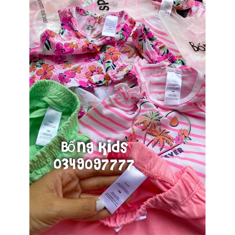 Set 2 Bộ Bé Gái Hoa Kẻ Ngang Hồng