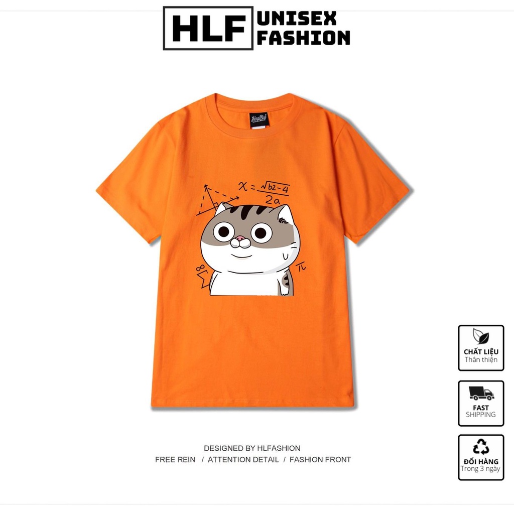 Áo thun tay lỡ form rộng Unisex mèo AMI làm toán, áo phông form rộng tay lỡ HLFashion