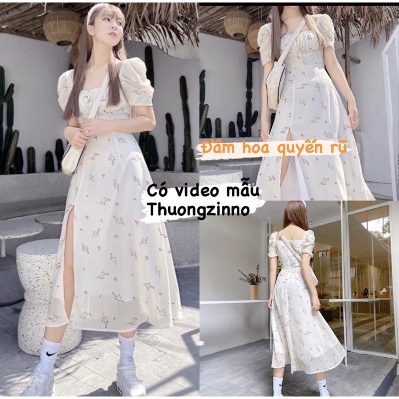 Đầm hoa thiếu nữ quyến rũ có xẻ vạt Váy nhí ulzzang