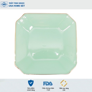 Đĩa vuông viền vàng 22K Luxury màu xanh lục bảo Thủy Tinh Ngọc USA Homeset cao cấp nhập khẩu chính hãng