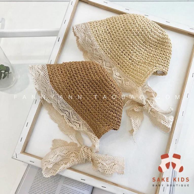 Mũ cói cho bé gái - Mũ cói đi biển cho bé từ 1-8 tuổi, có dây buộc xinh xắn dễ thương kiểu dáng Hàn Quốc MC01