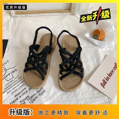 Dép đế xuồng Giày Đan Rơm Thắt Dây Phong Cách La Mã Thời Trang Mùa Hè Hàng Mới Dành Cho Học Sinh