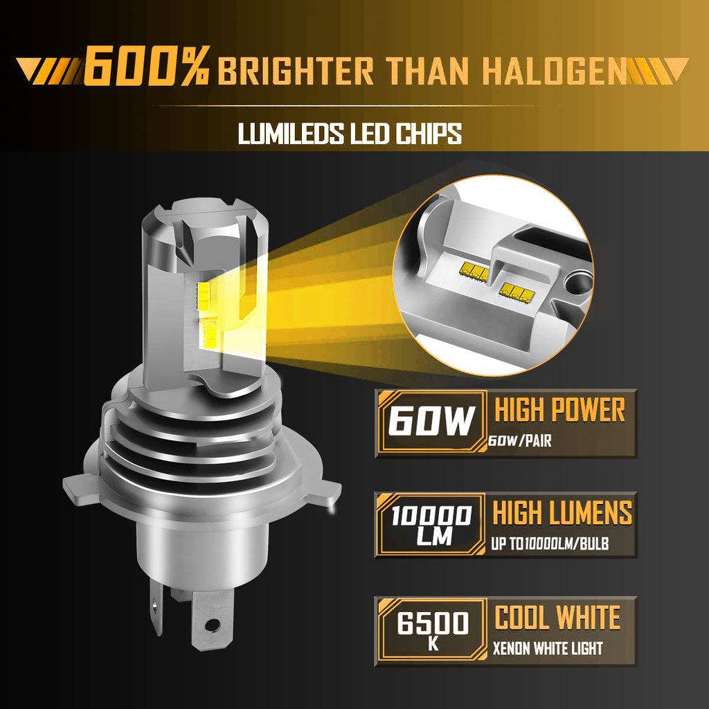 Set 2 Đèn Pha LED H4 ZES H4 H7 H8 H9 H11 9005 9006 HB3 HB4 10000LM 60W 6500K H4 12V Chuyên Dụng Cho Xe Hơi